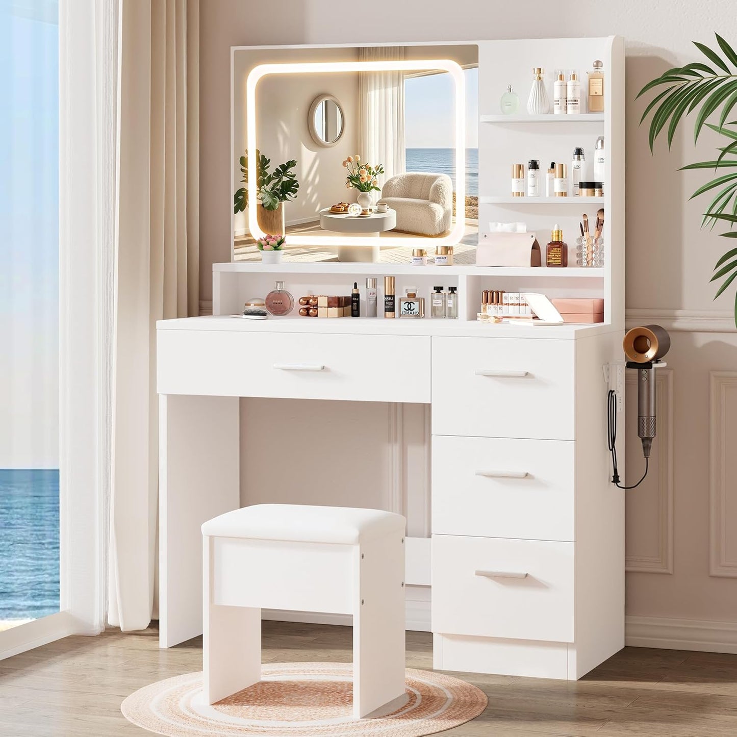Makeup Vanity Desk Set with Smart LED Mirror and Storage