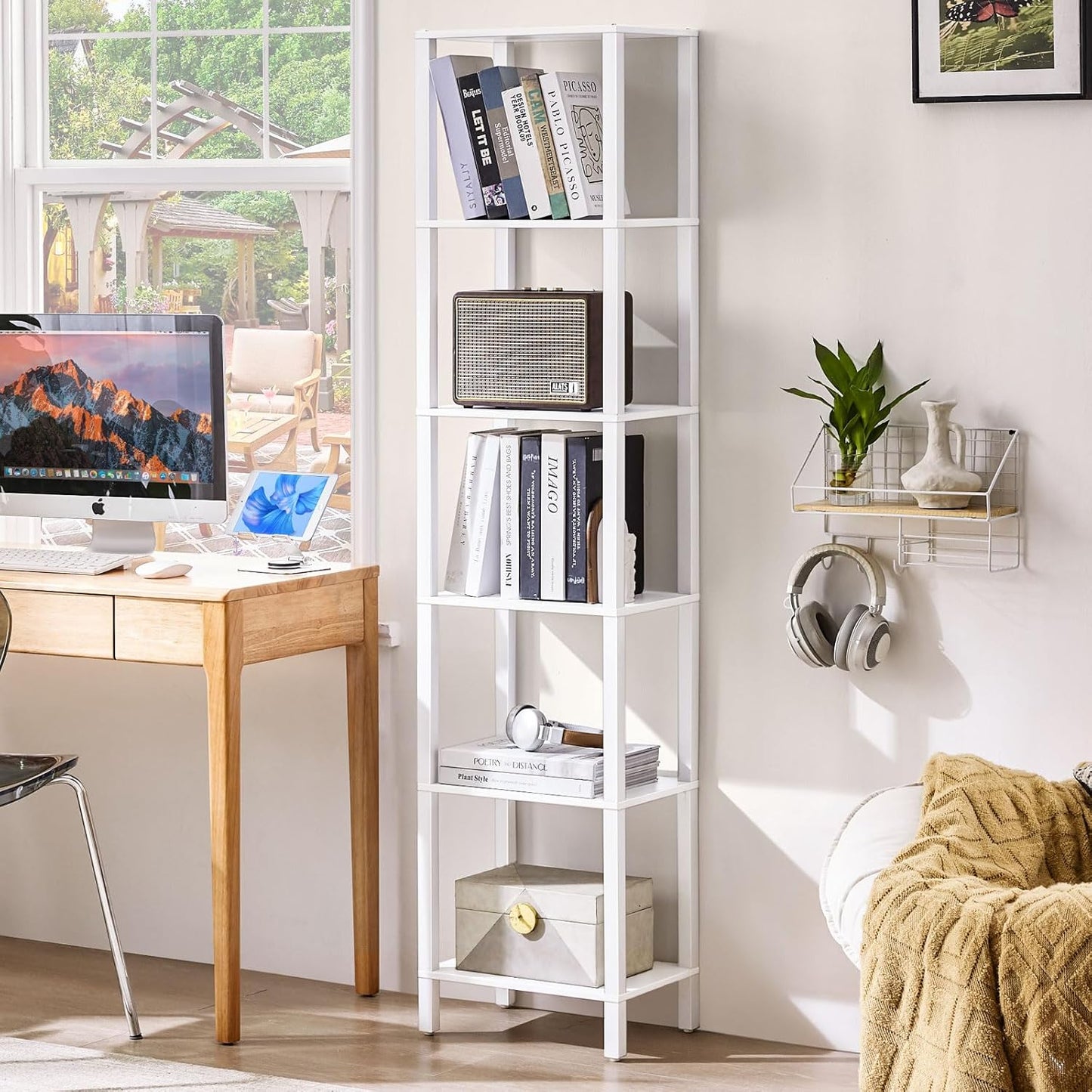 66in Tall Bookshelf - Slim 6-Tier Bookcase for Small Spaces
