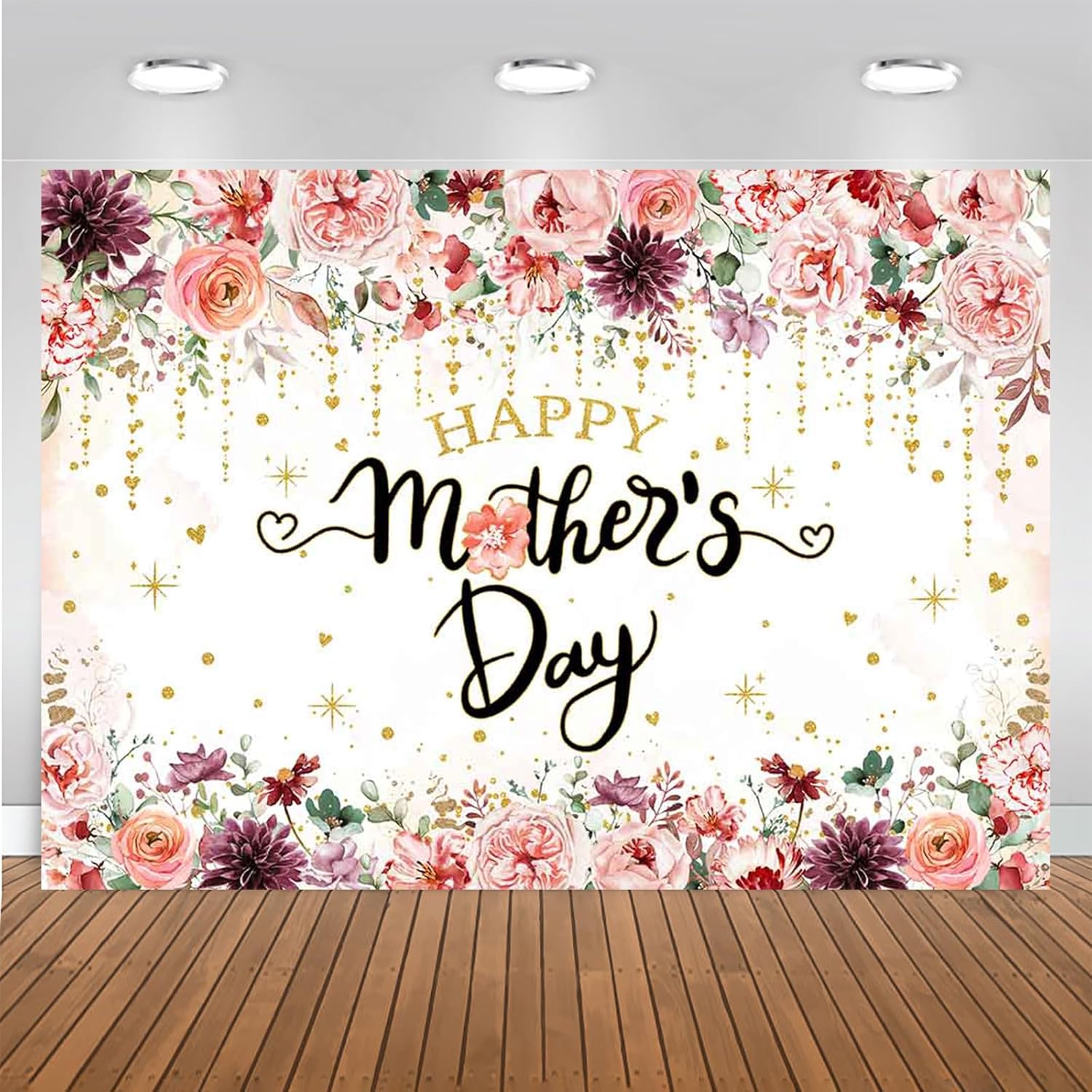 Happy Mother's Day Backdrop with Pink Flowers for Celebrations