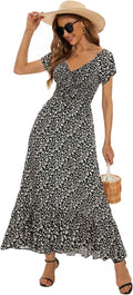 Women's Summer Floral Maxi Dress Casual Short Sleeve Flowy Boho Beach