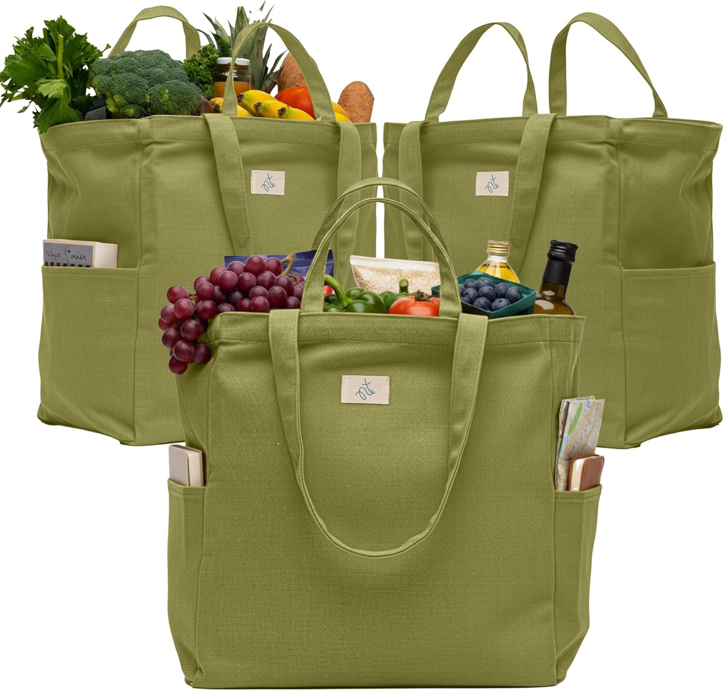 Nook Theory Heavy Duty Reusable Canvas Grocery Bags - 3 Pack
