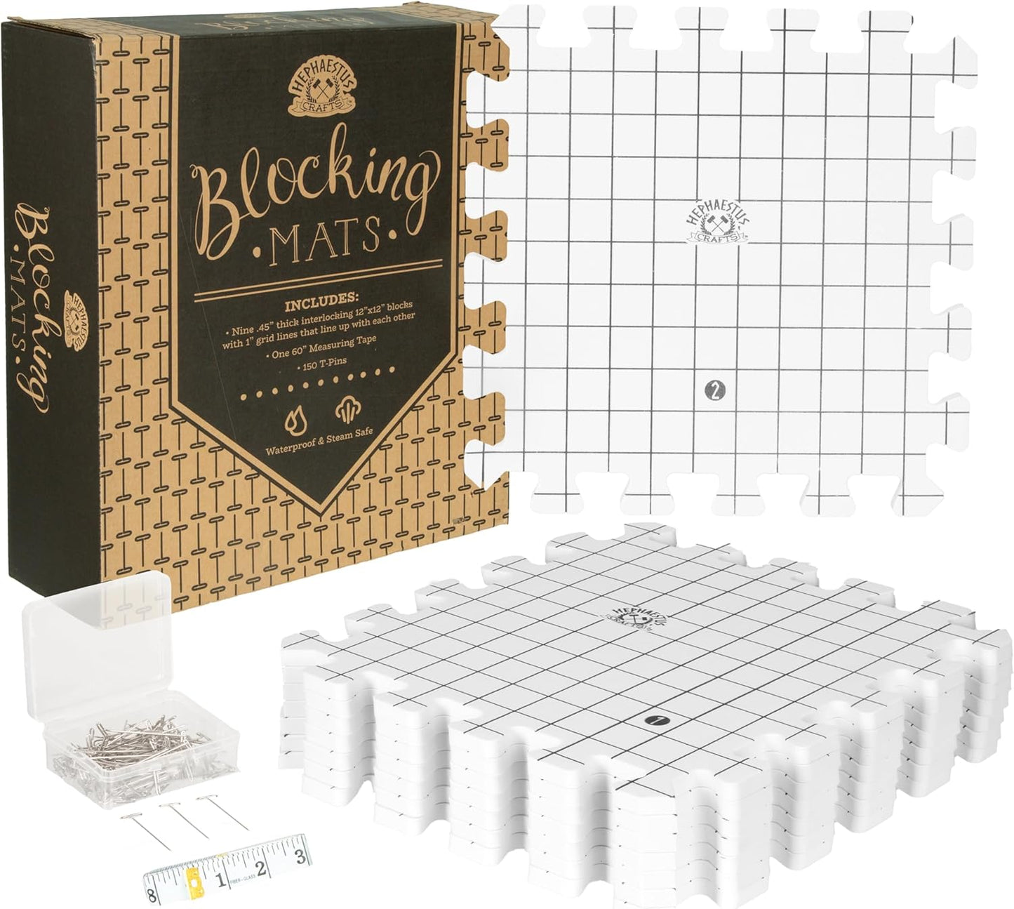 Blocking Mats for Knitting - Pack of 9 Gray Boards with T-pins