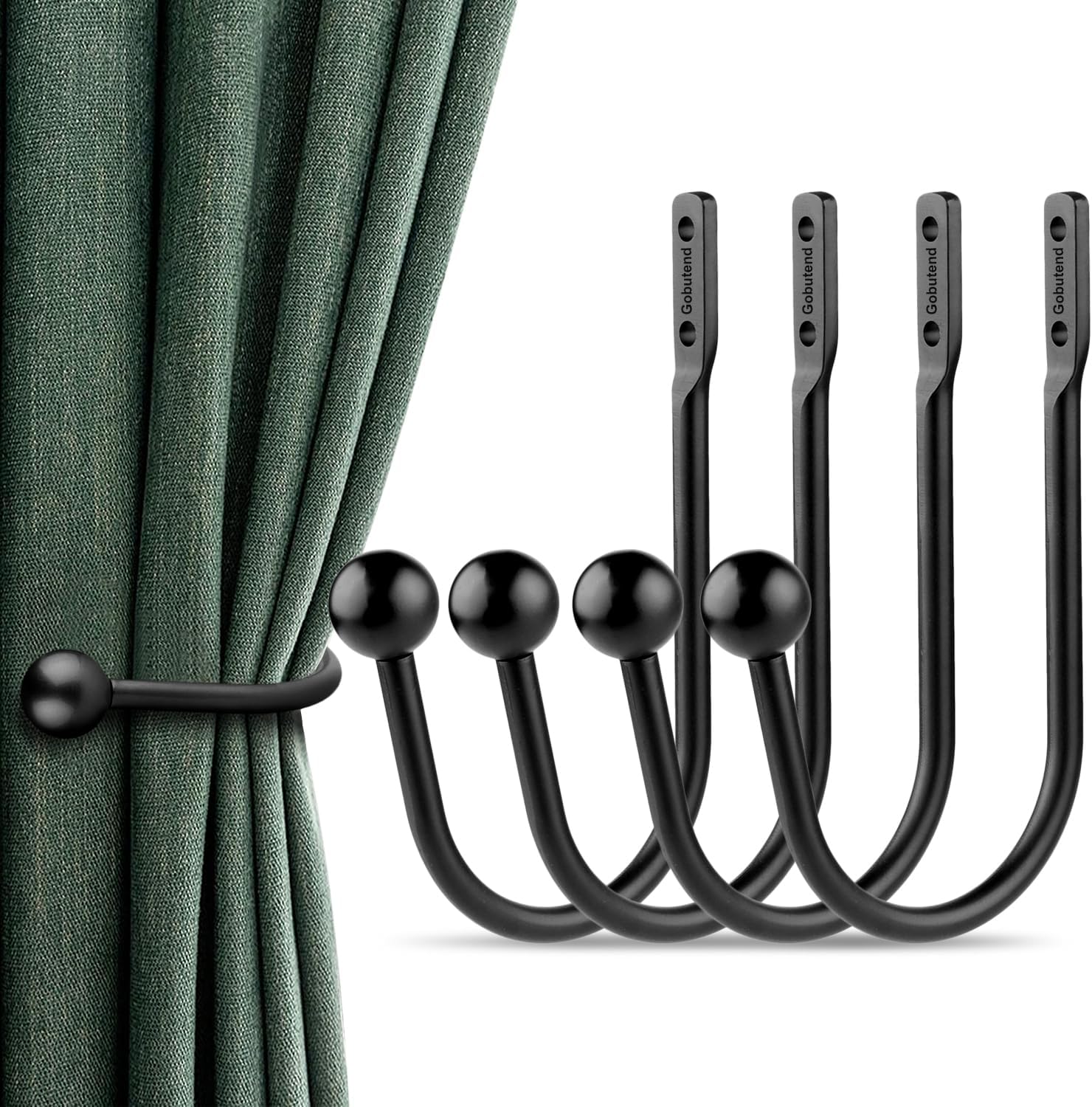 Matte Black Wall-Mounted Curtain Holdbacks Set - Elegant and Functional