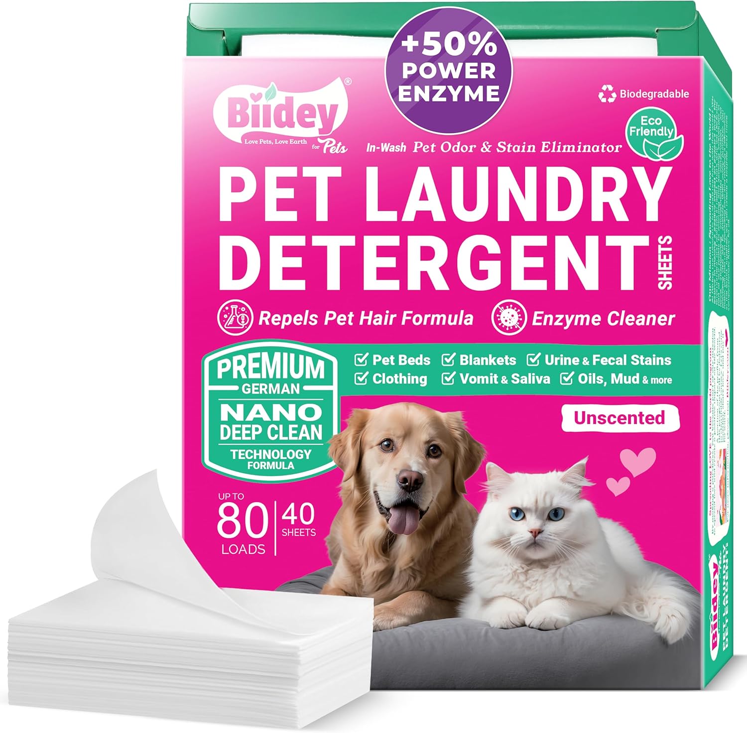 Biidey Pet Laundry Sheets - Eliminate Pet Odors!