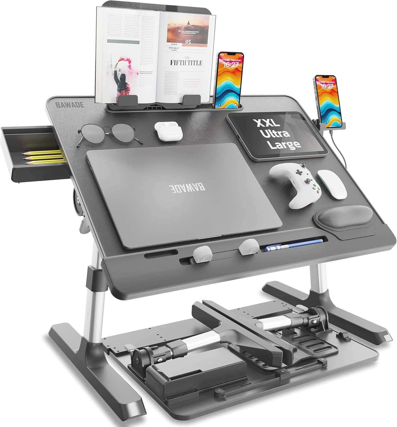 X-Large Gray Laptop Table: Adjustable & Multi-Functional