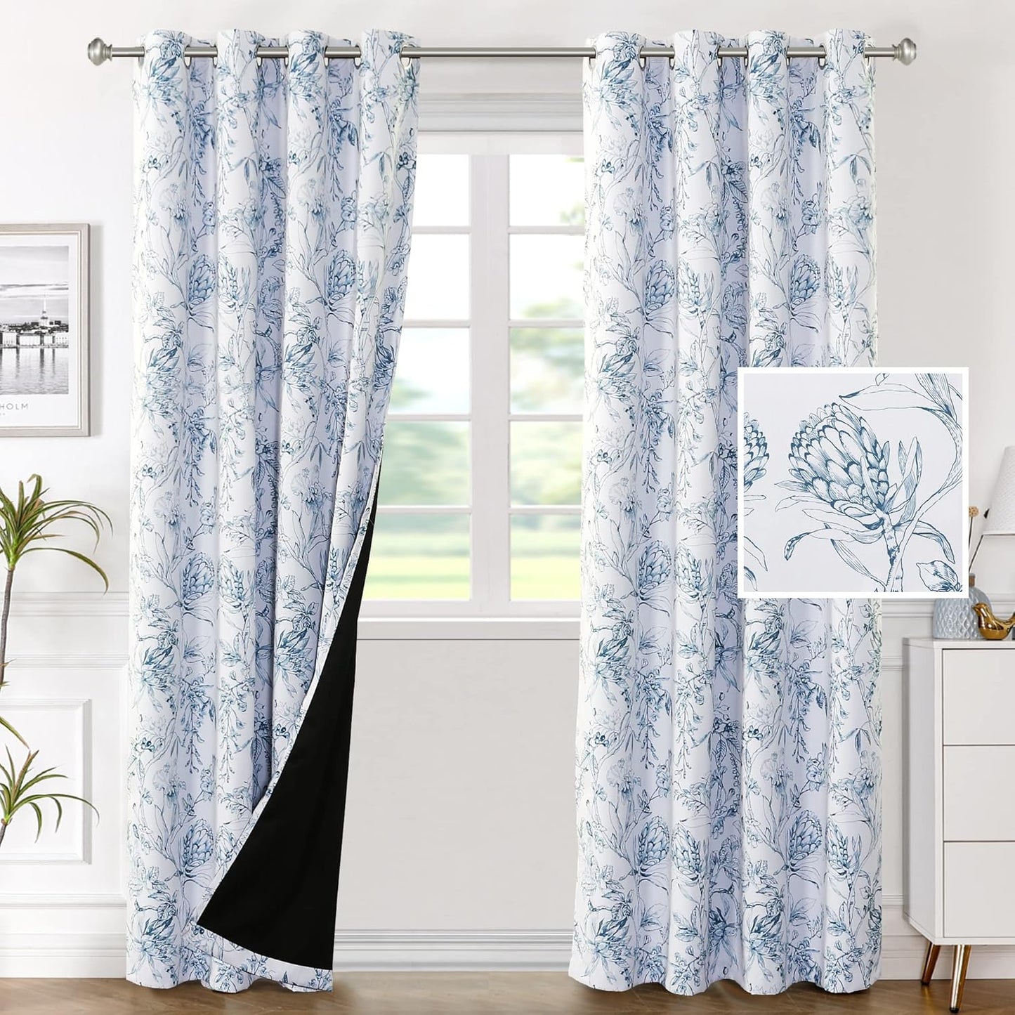 H.VERSAILTEX 100% Blackout Curtains for Bedroom - Floral Design