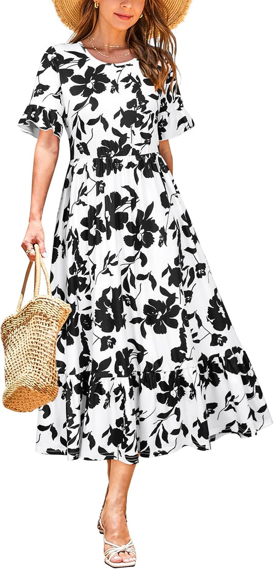Stylish Women's Summer Casual Short Sleeve Tiered Dress