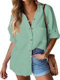 Womens Linen Button Down Shirt Casual Long Sleeve Cotton Blouse