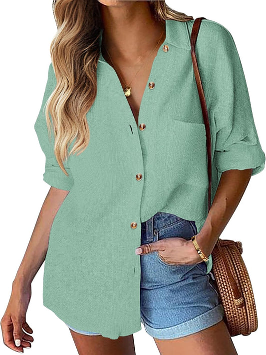 HOTOUCH Womens Linen Button Down Shirt for Casual Work Style