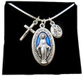 Dark Blue Enamel Miraculous Medal Necklace - Elegant Sterling 18in