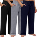 Women's Plus Size Wide Leg Lounge Pants 3-Pack - Soft Drawstring Fit