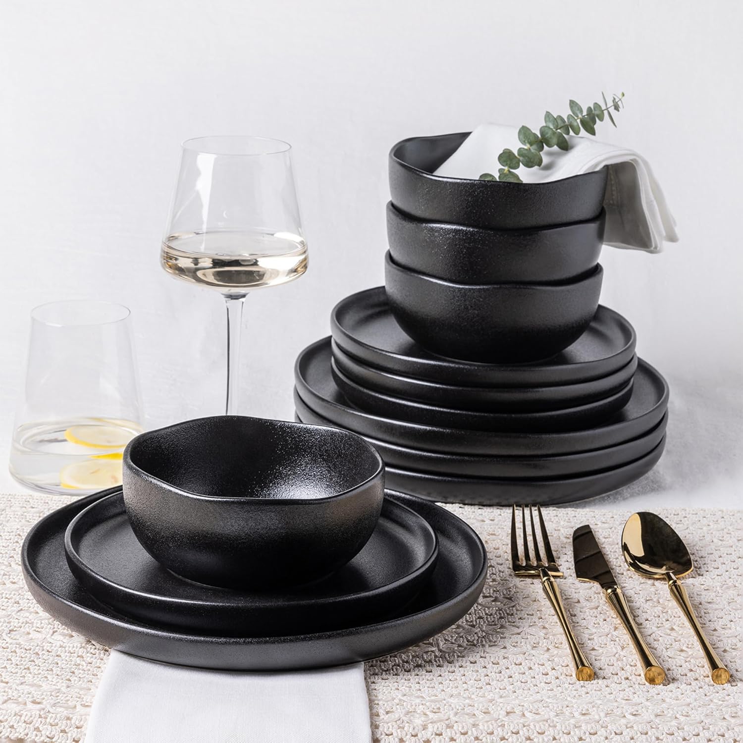 TheTerra Ceramic Dinnerware Set for 4, Unique 12 Piece Set