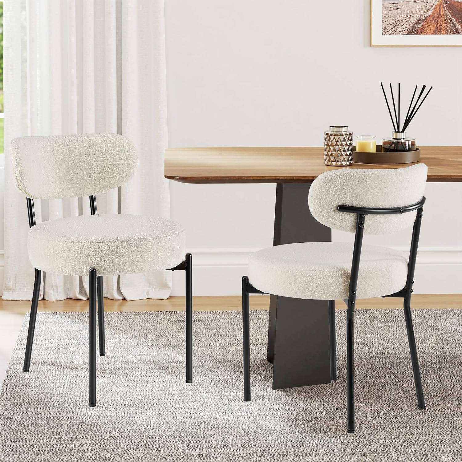 Modern Mid Century Dining Chairs Set of 2 with Curved Backrest
