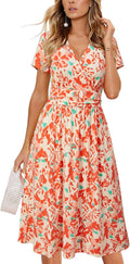 OUGES Women's Summer V-Neck Floral Short Party Dress with Pockets wash