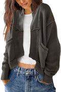 Womens Chunky Cable Knit Cardigan Open Front - Slouchy Layering