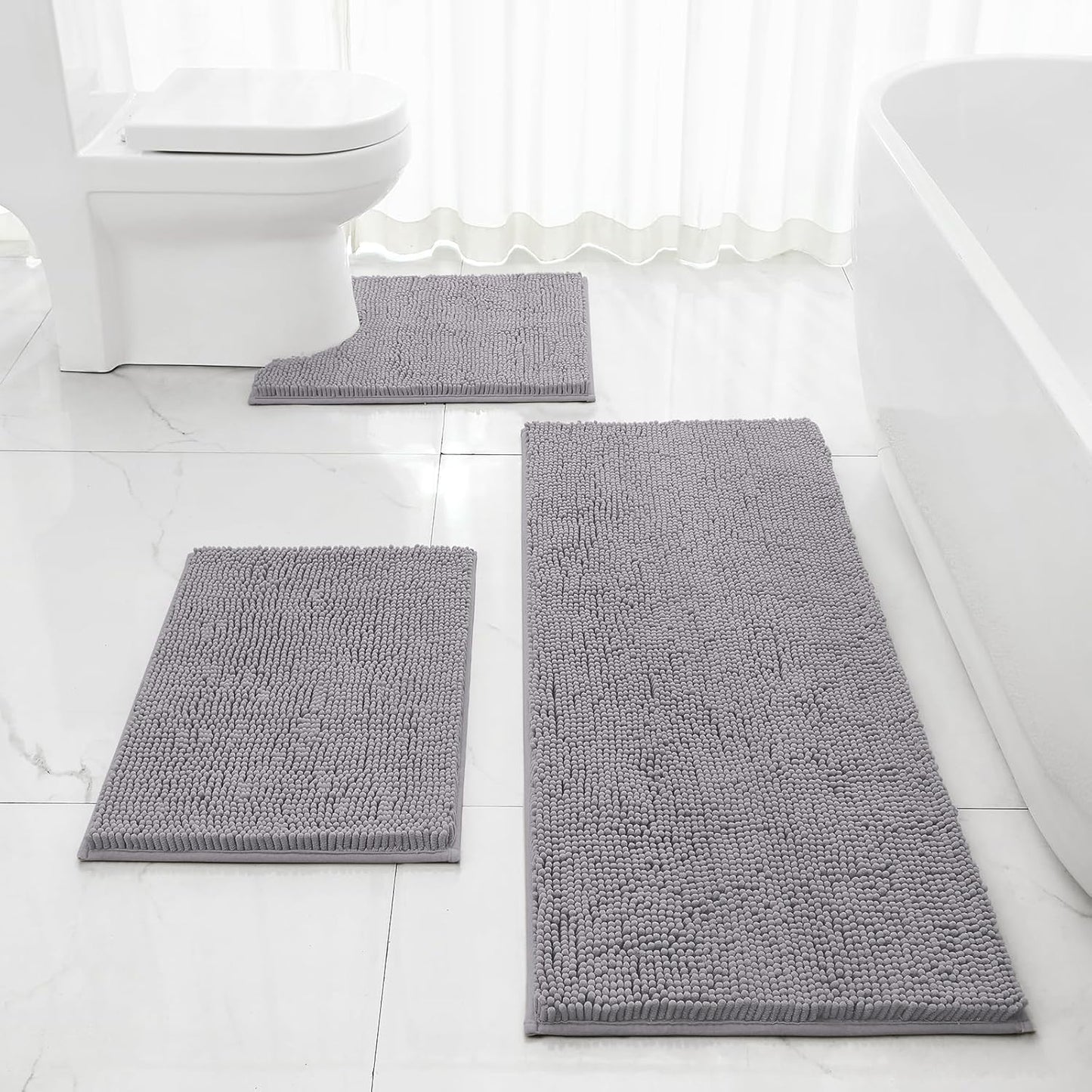 HOMEIDEAS 3 Pieces Bathroom Rugs Set, Ultra Soft Non Slip Chenille