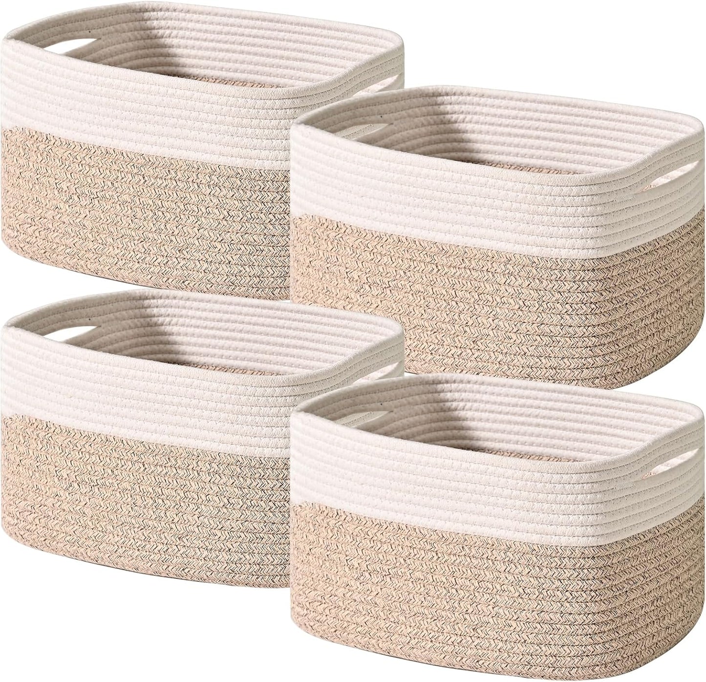 Woven Storage Baskets for Shelves - 4 Pack Cotton Rope Bins