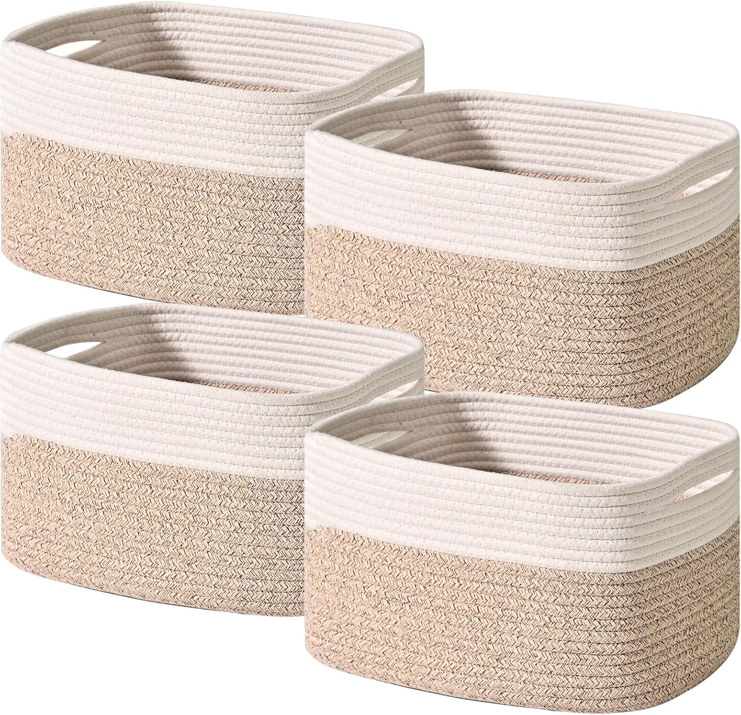Woven Storage Baskets for Shelves - 4 Pack Cotton Rope Bins