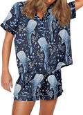 Funny Graphic Pajamas for Women Set Button Down Short Sleeve Top