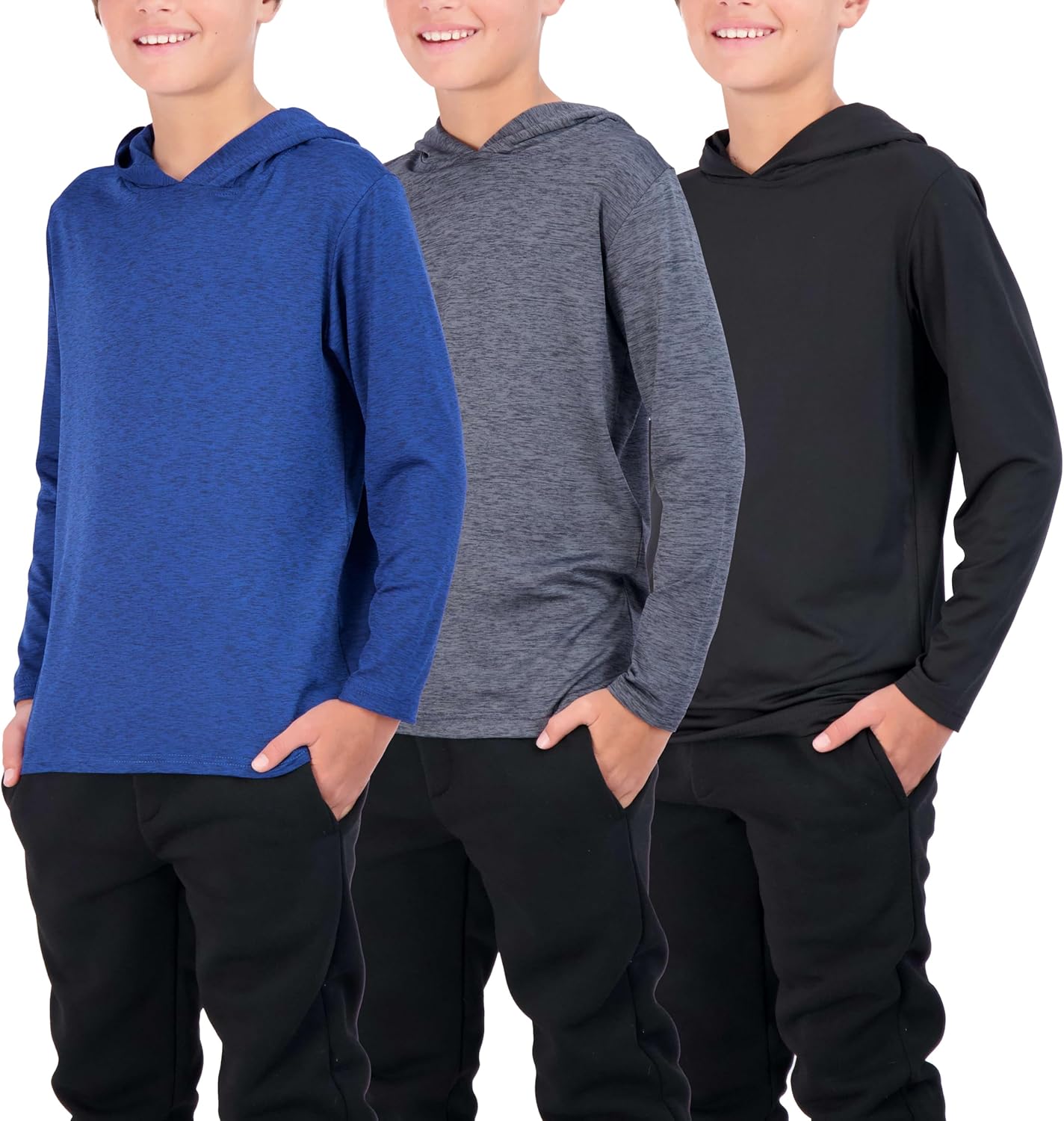Real Essentials 3 Pack Long Sleeve Hoodies for Active Youth
