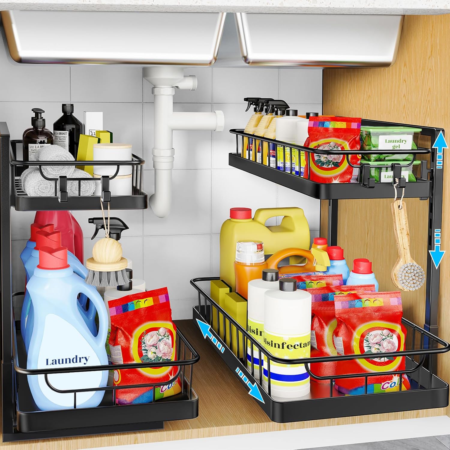 WOWBOX 2 Pack Under Sink Organizer for Kitchen and Bathroom