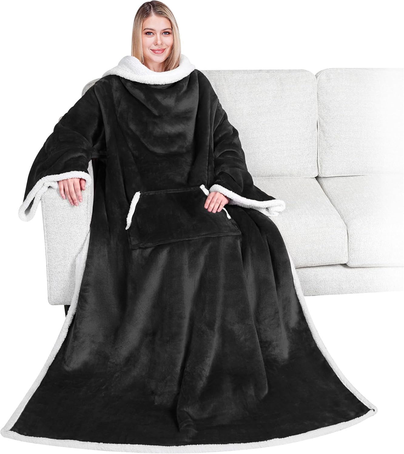 PAVILIA Sherpa Wearable Blanket with Sleeves for Cozy Comfort