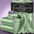 Satin Twin Bed Sheets for Women - Sage Green Soft Stripe Set