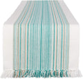 DII Everyday Collection Fringed Stripe Table Runner, 14x72 in Teal