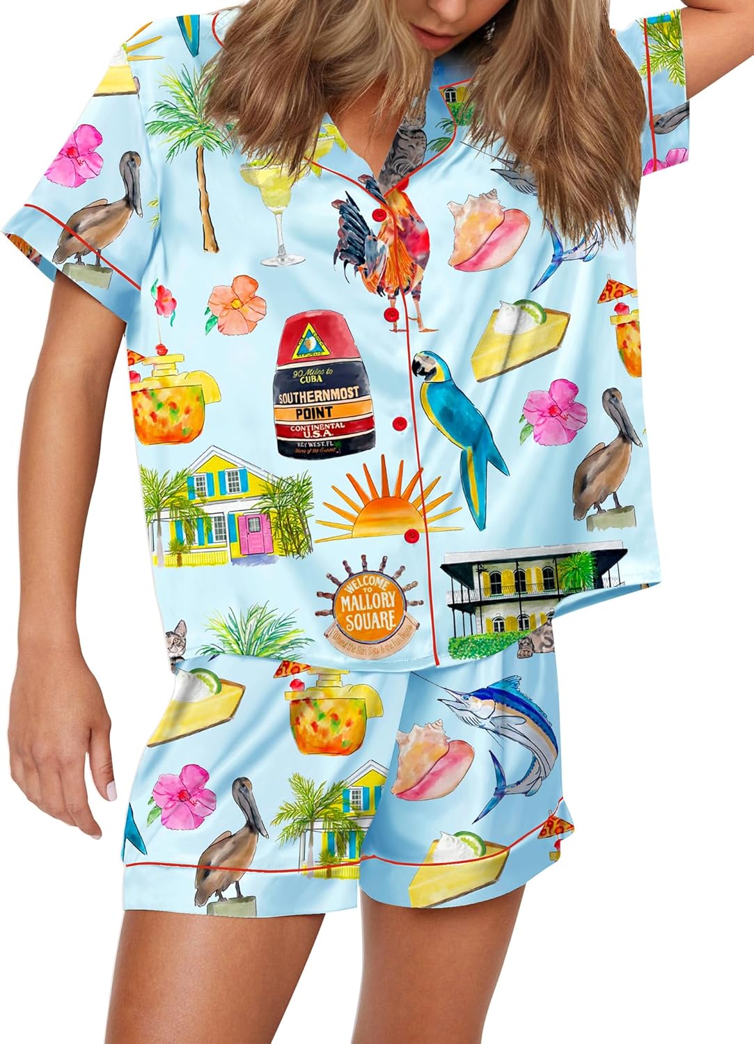 Funny Graphic Pajamas for Women Set Button Down Short Sleeve