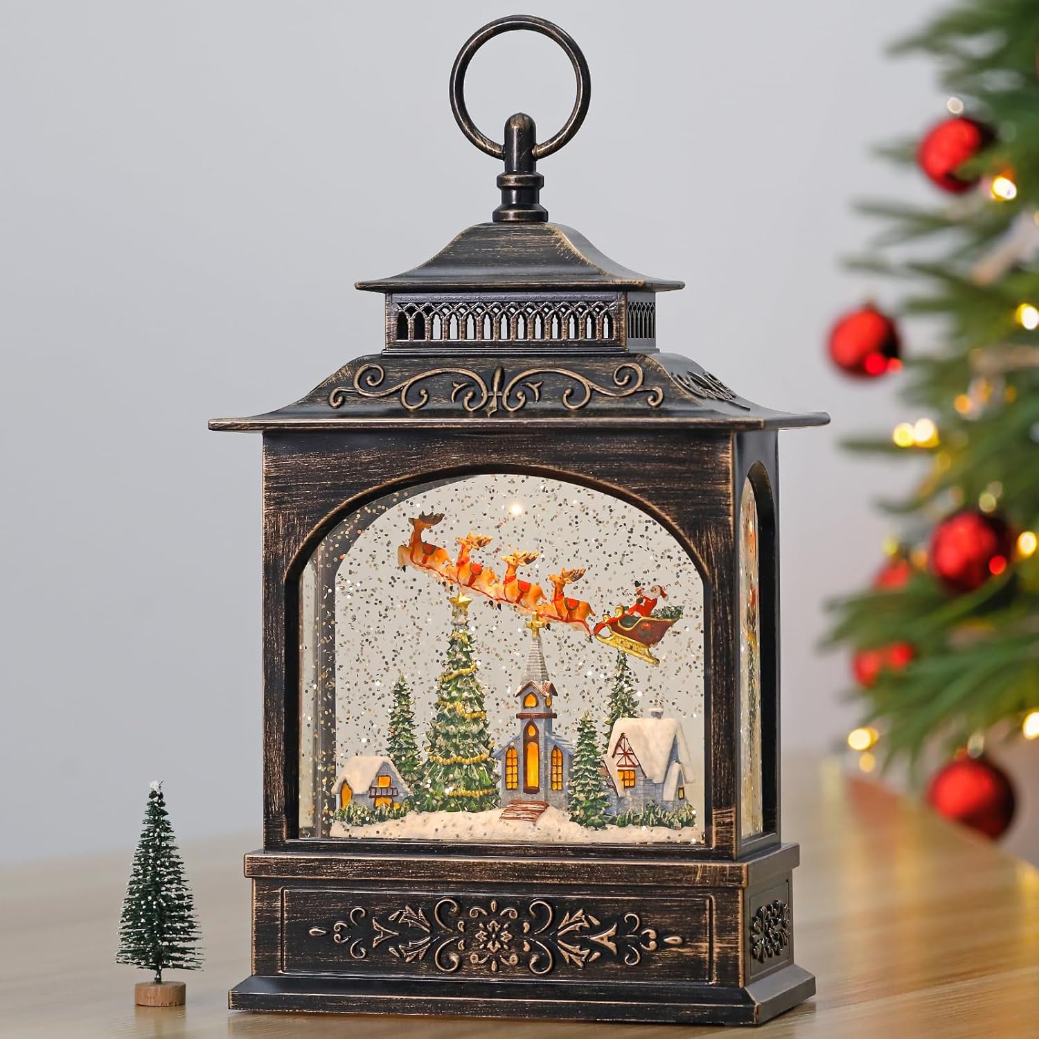 Christmas Snow Globes with Music and Timer for Holiday Decor