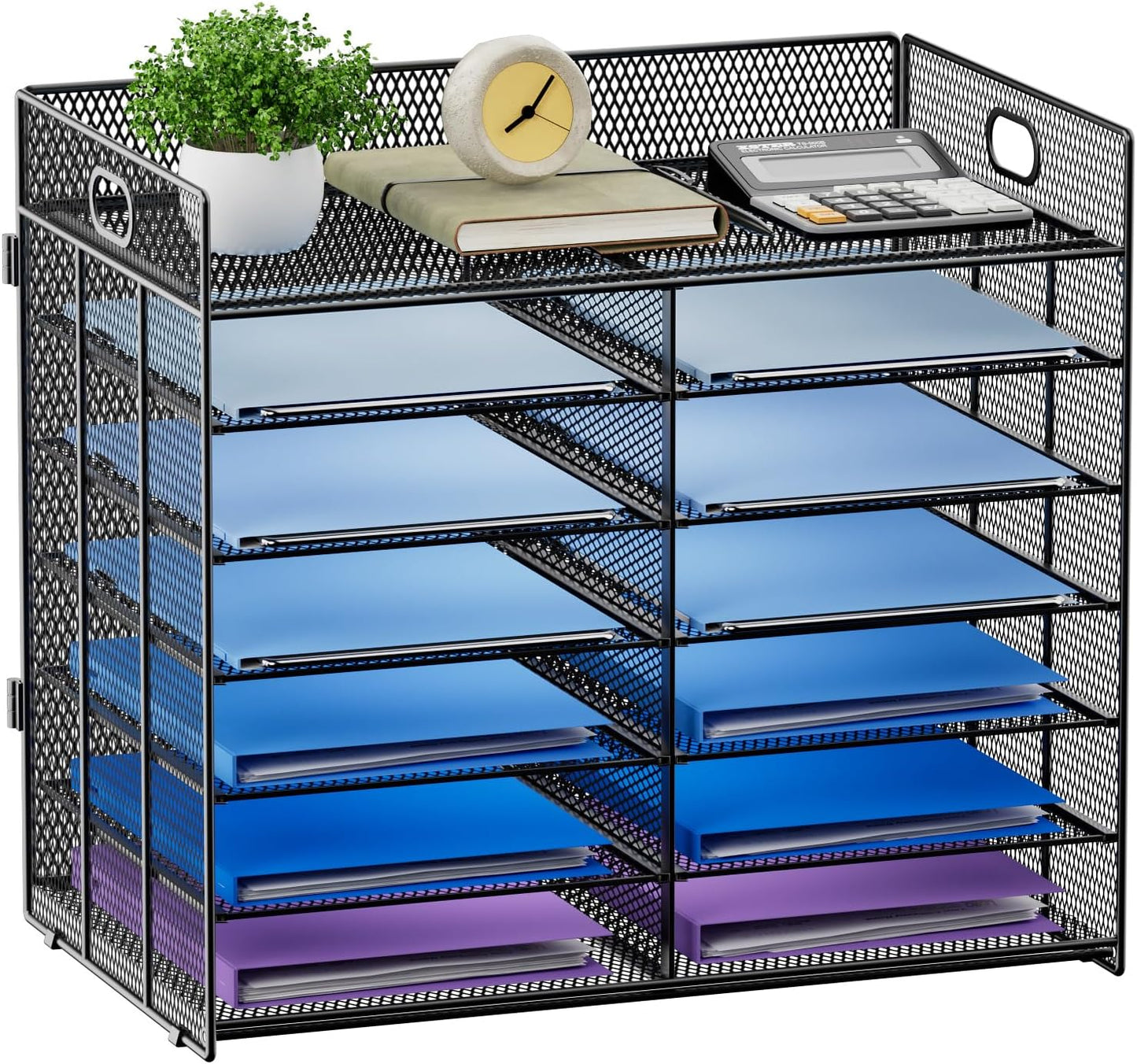 Lavatino 7 Tier Paper Organizer for Desk - Black Mesh Design