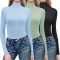 Ekouaer Women 3-Pack Ribbed Turtleneck Long Sleeve Tops - Lightweight