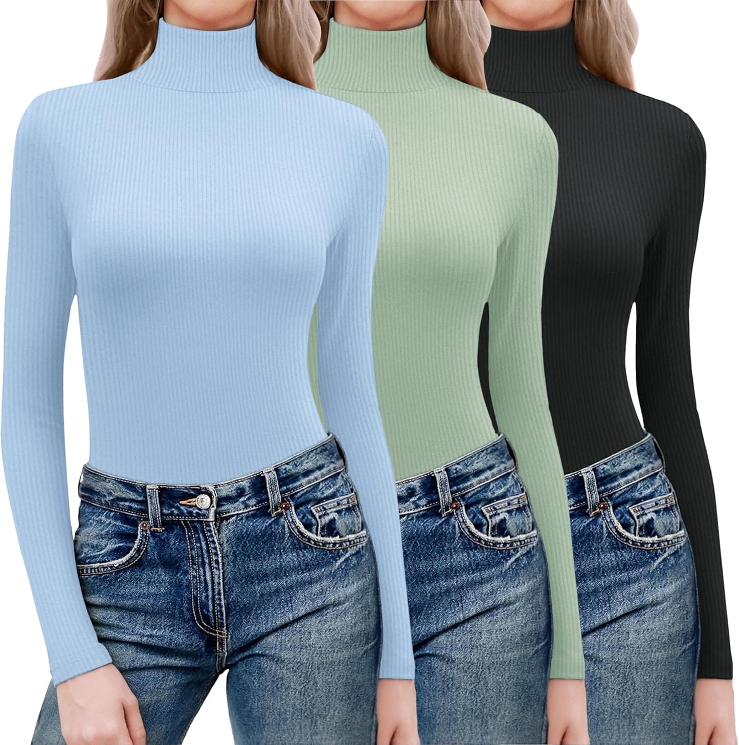 Ekouaer Women Turtleneck Shirts 3 Pack Lightweight Long Sleeve