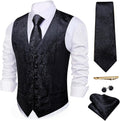 Men's Paisley Jacquard Waistcoat Set - 5PCS Vest Tie Pocket Square