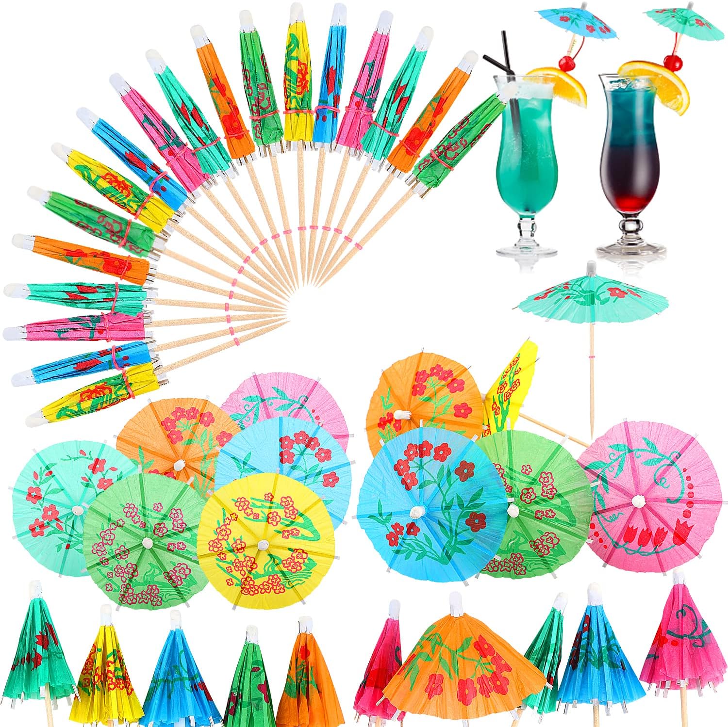 Tropical Cocktail Umbrella Picks Set