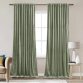 Extra Wide Sage Green Velvet Curtains W62 x L96 - Soft Room Darkening