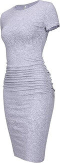 Laughido Women's Ruched Short Sleeve Sundress - Casual Knee Length