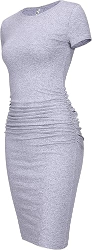 Laughido Women's Short Sleeve Ruched Sundress for Casual Style