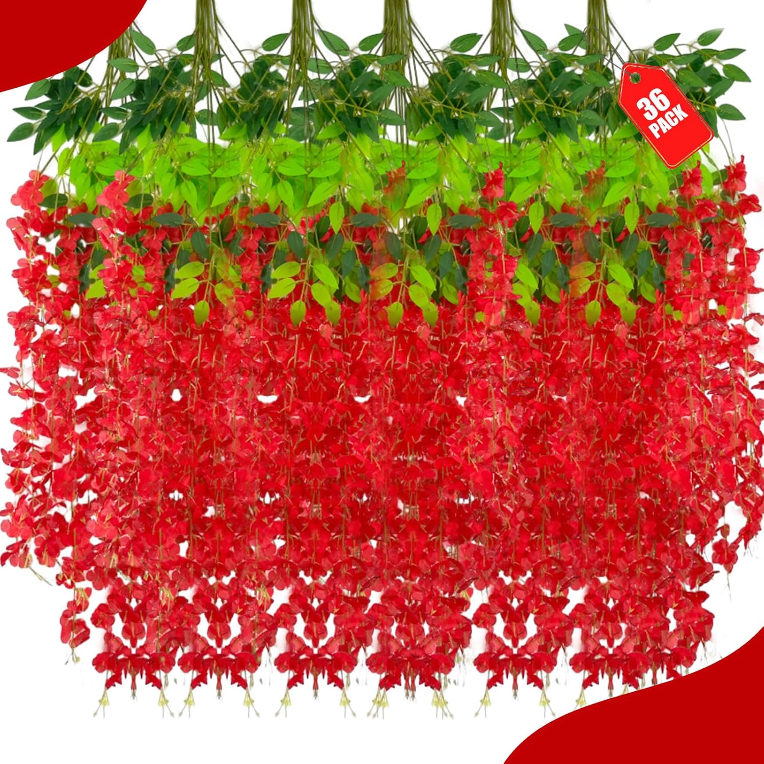 36 Pack Red Wisteria Hanging Flowers for Stunning Decor