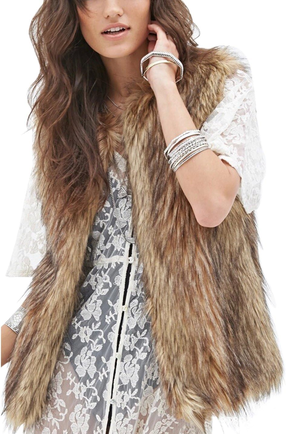 Tanming Women's Fashion Faux Fur Vests for Autumn and Winter