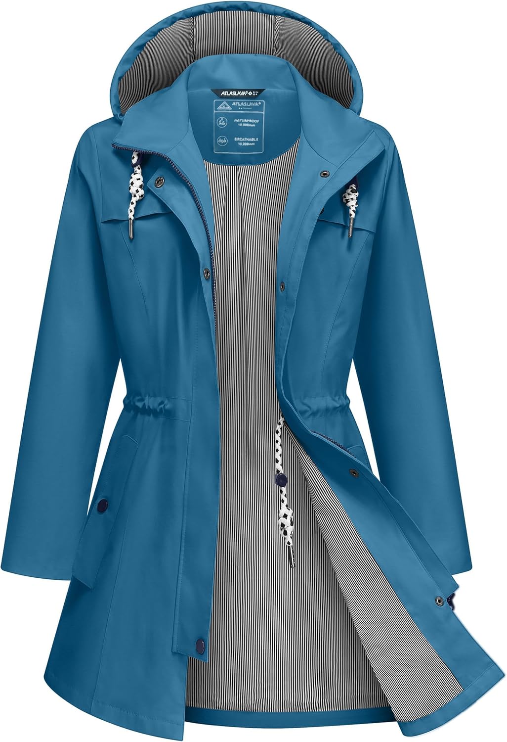 ATLASLAVA Women's Waterproof Long Rain Jacket for All Seasons