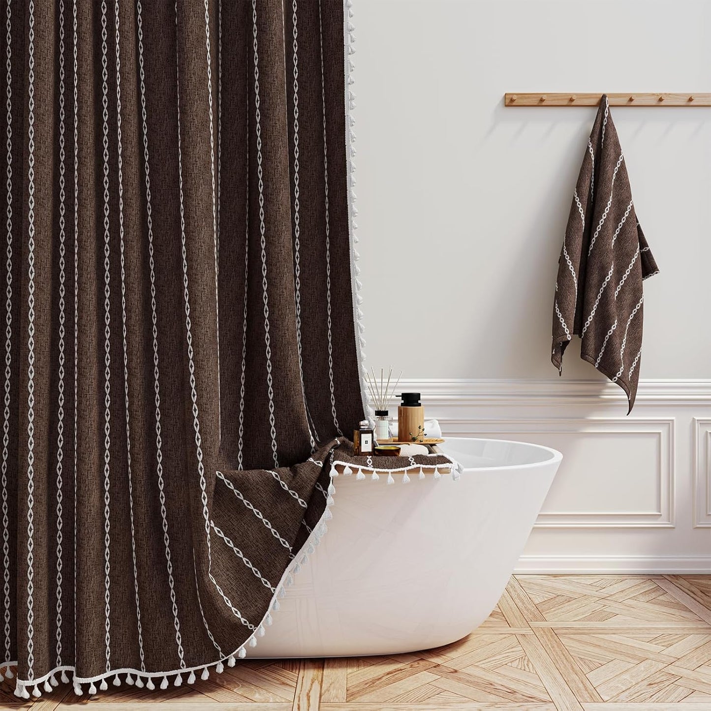BTTN Extra Long Shower Curtain - Boho Rustic Chic Design