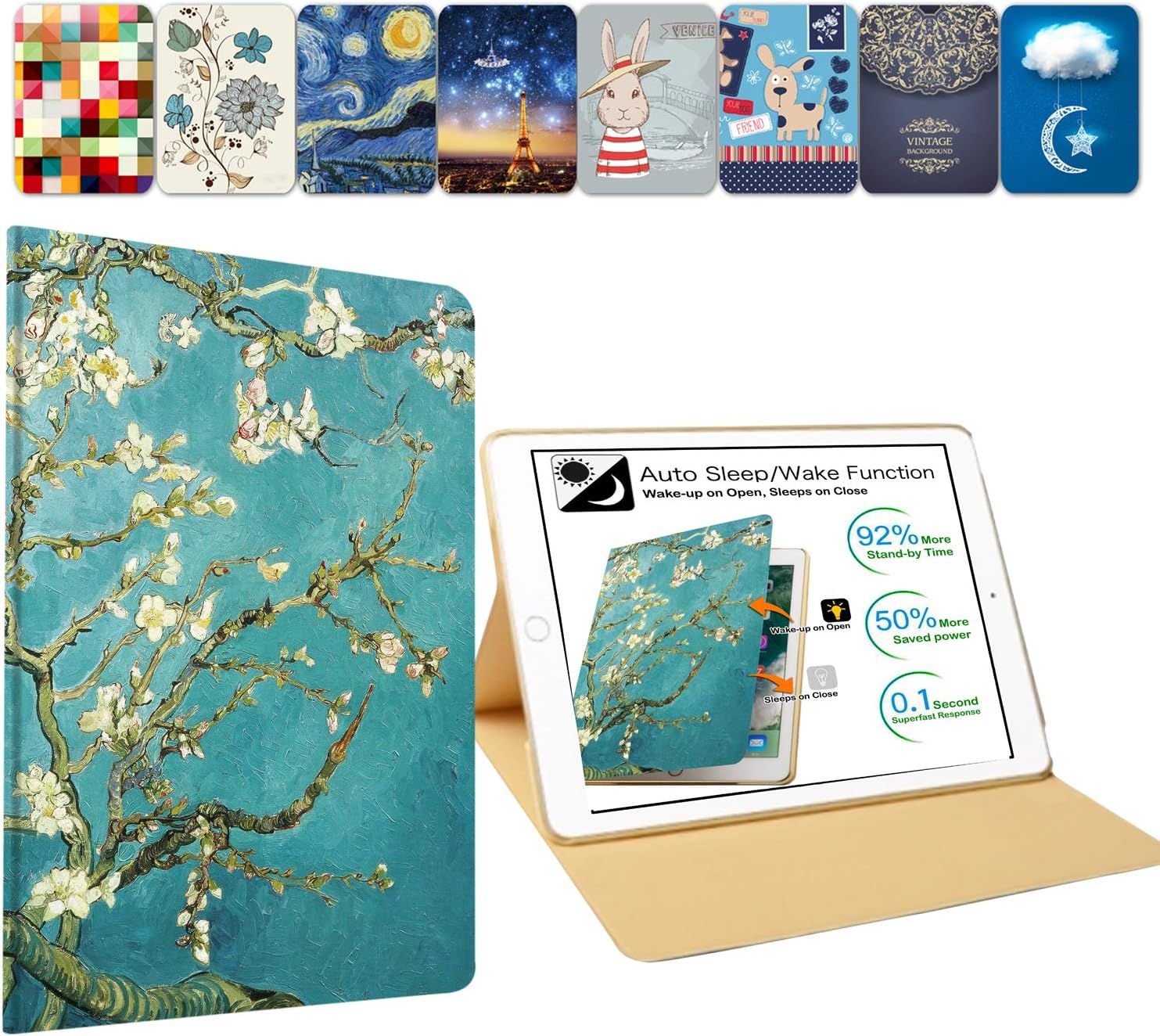 DuraSafe iPad 2 3 4 Case - Blossom PU Leather Flip Folio Cover