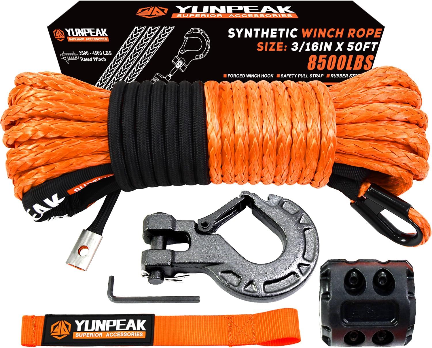 Synthetic Winch Rope Kit for Off-Road Vehicles - 50ft 8500LBS