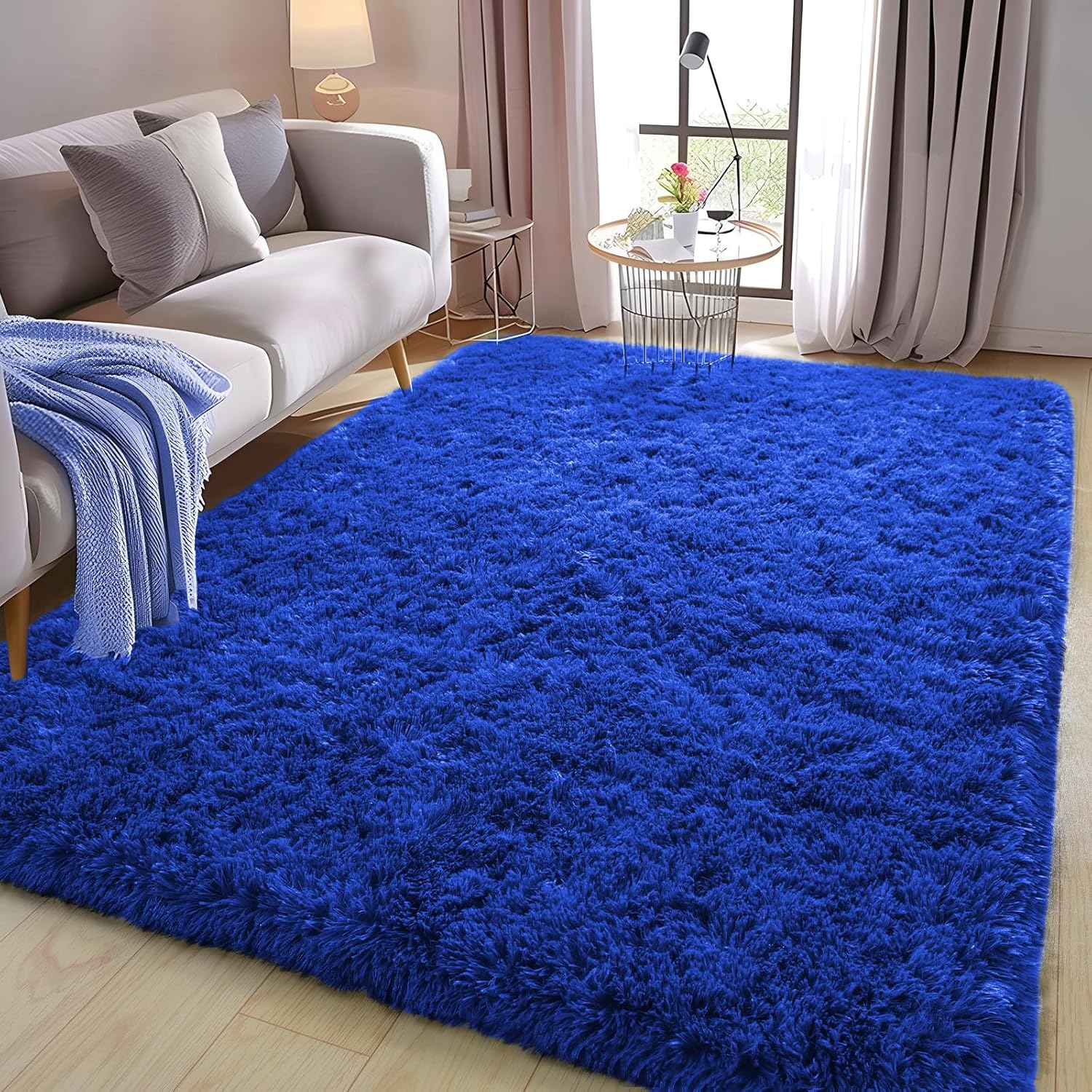 Soft Shag Rugs for Bedroom, 4x6 Royal Blue Fluffy Carpet