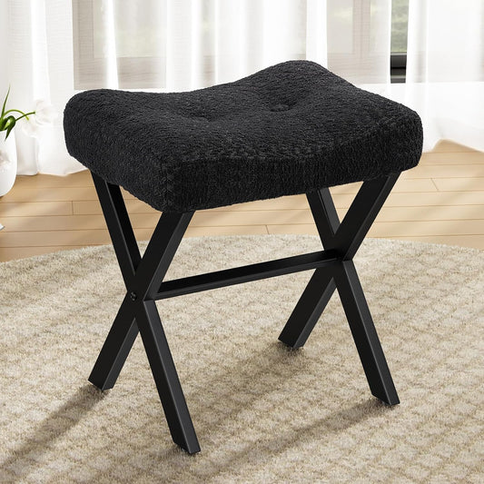 Elegant 18-Inch Vanity Stool Chair with Metal X-Legs Design