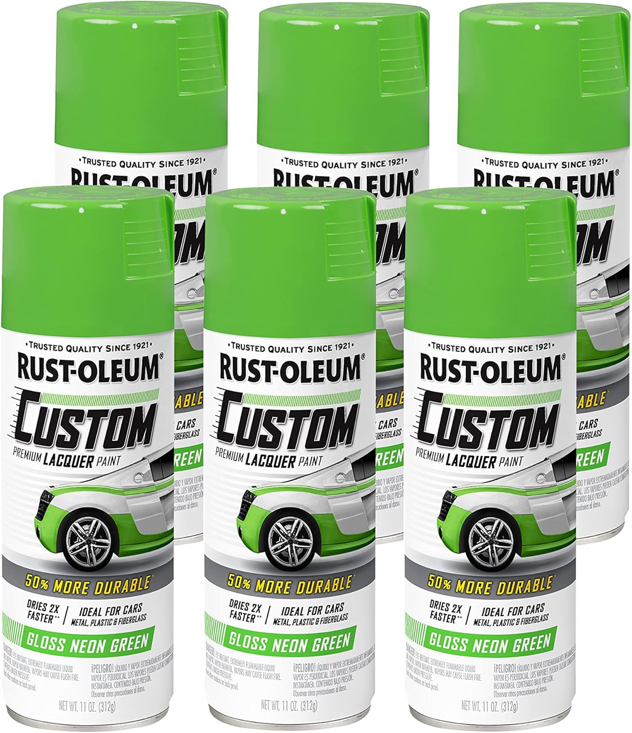 Rust-Oleum Custom Lacquer Spray Paint in Gloss Neon Green, 6 Pack