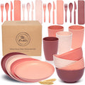FOODLE Wheat Straw Dinnerware Set for 4 - Lightweight, Microwave Safe