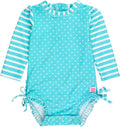 RuffleButts Baby Girls UPF 50+ Gingham Long Sleeve One Piece - Sun