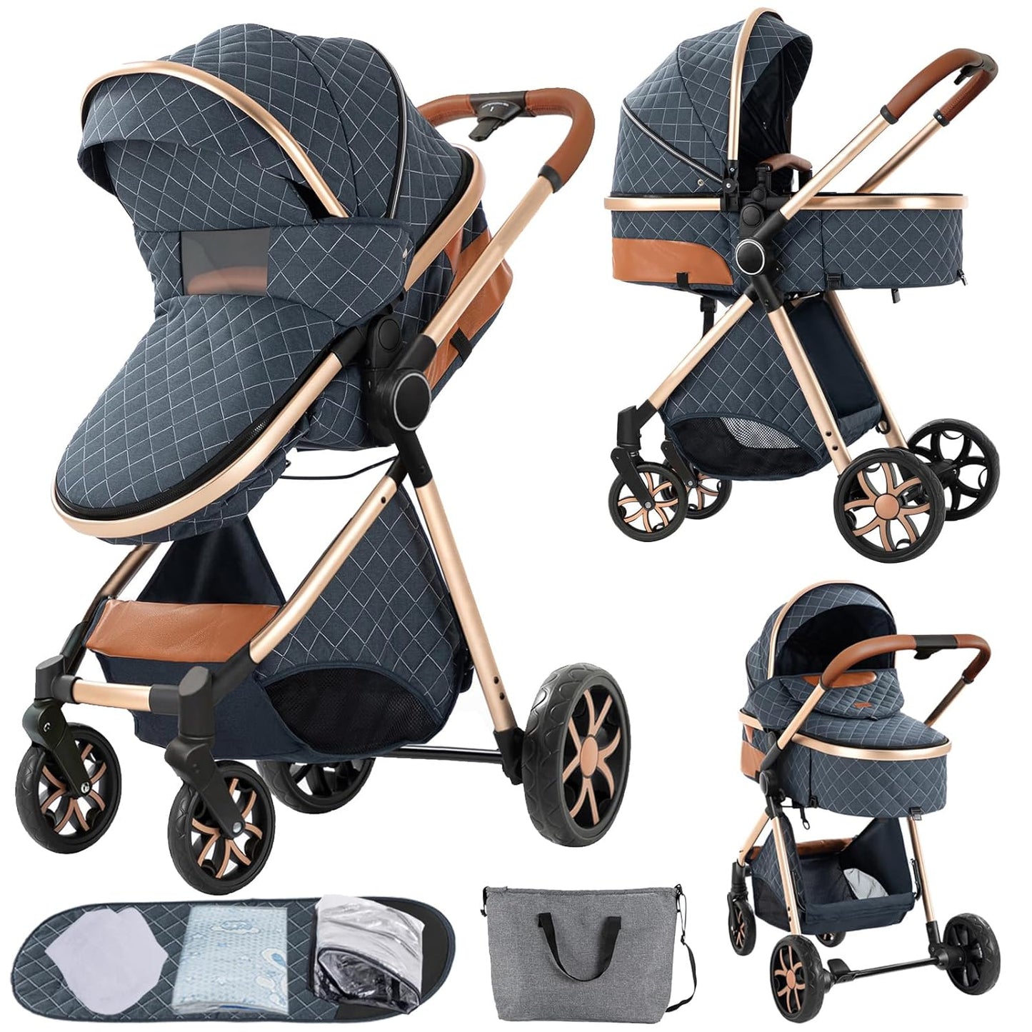 Reversible Convertible Infant Stroller with One-Click Folding